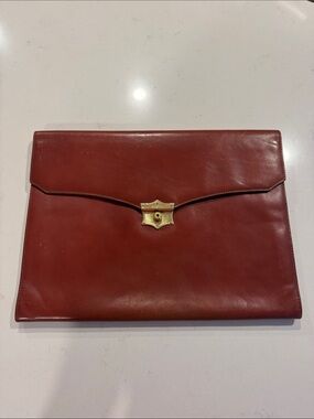 Men's Leather Envelope Briefcase in Deep Red/brown with Gold Hardware